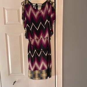 Belted multi color dress.